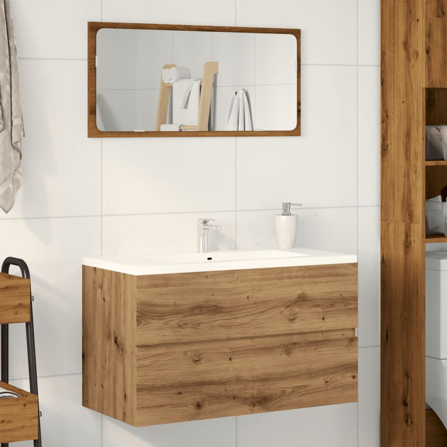 Wastafelkast 90x38,5x45 cm bewerkt hout artisanaal eikenkleur