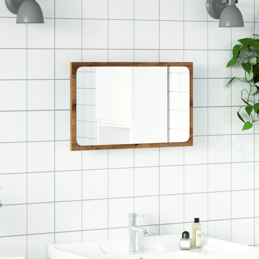 Badkamerspiegel met LED 60x8,5x38 cm artisanaal eikenkleurig