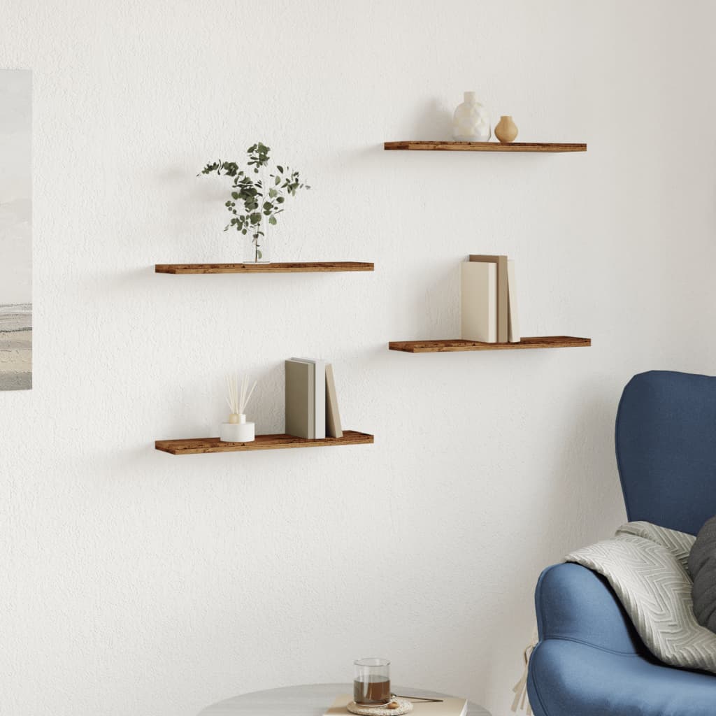 Wandschappen 4 st 40x10x1,5 cm bewerkt hout oud houtkleurig