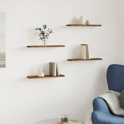 Wandschappen 4 st 40x10x1,5 cm bewerkt hout oud houtkleurig