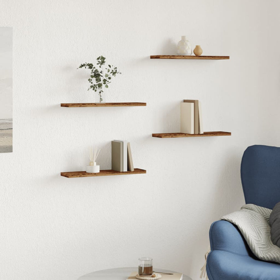 Wandschappen 4 st 40x10x1,5 cm bewerkt hout oud houtkleurig