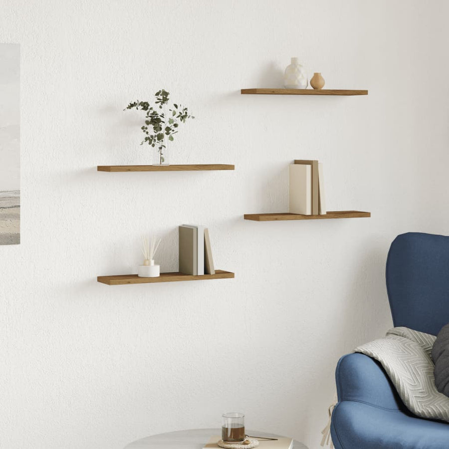 Wandschappen 4 st 40x10x1,5 cm bewerkt hout artisanaal eiken