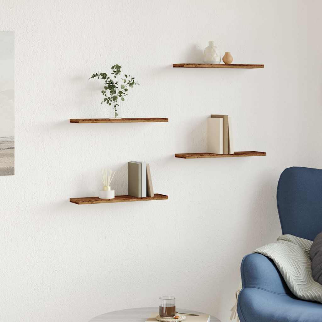 Wandschappen 4 st 40x20x1,5 cm bewerkt hout oud houtkleurig