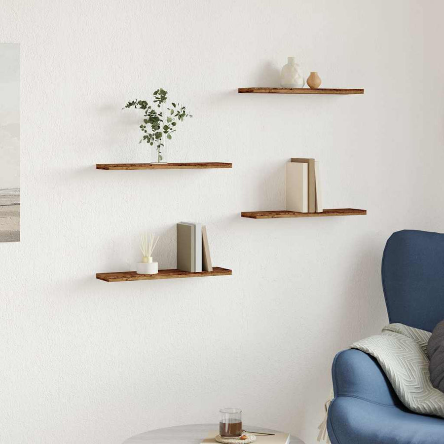 Wandschappen 4 st 40x20x1,5 cm bewerkt hout oud houtkleurig