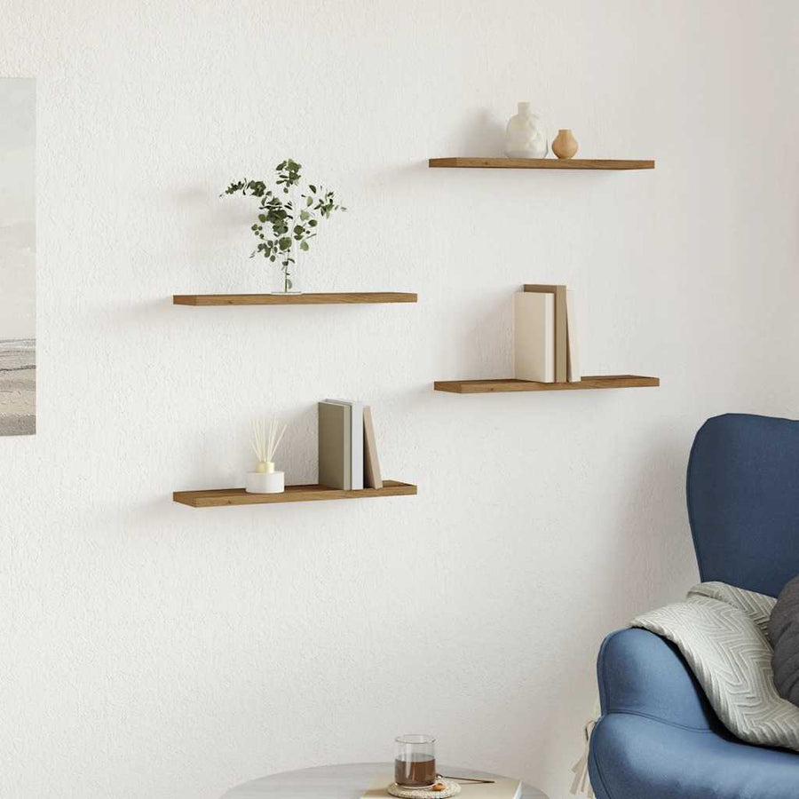 Wandschappen 4 st 40x20x1,5 cm bewerkt hout artisanaal eiken