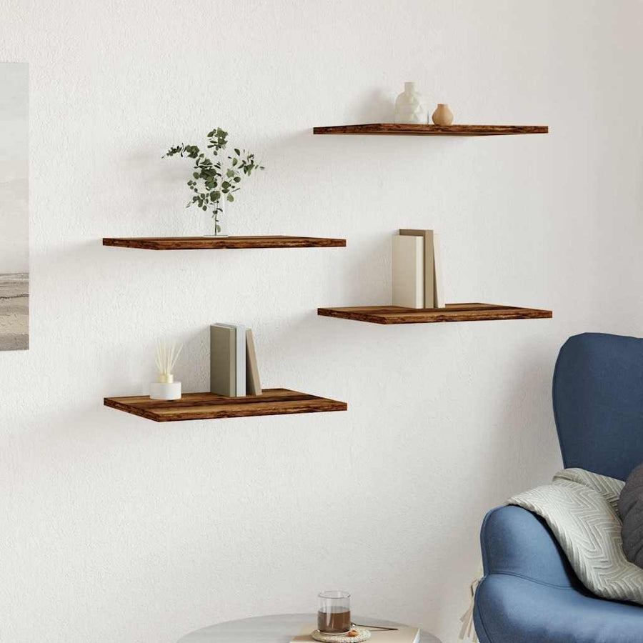 Wandschappen 4 st 40x30x1,5 cm bewerkt hout oud houtkleurig