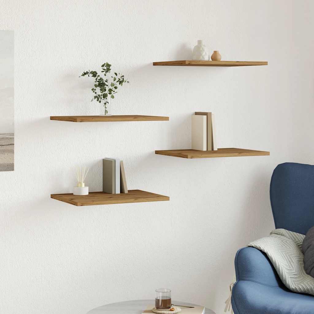 Wandschappen 4 st 40x30x1,5 cm bewerkt hout artisanaal eiken