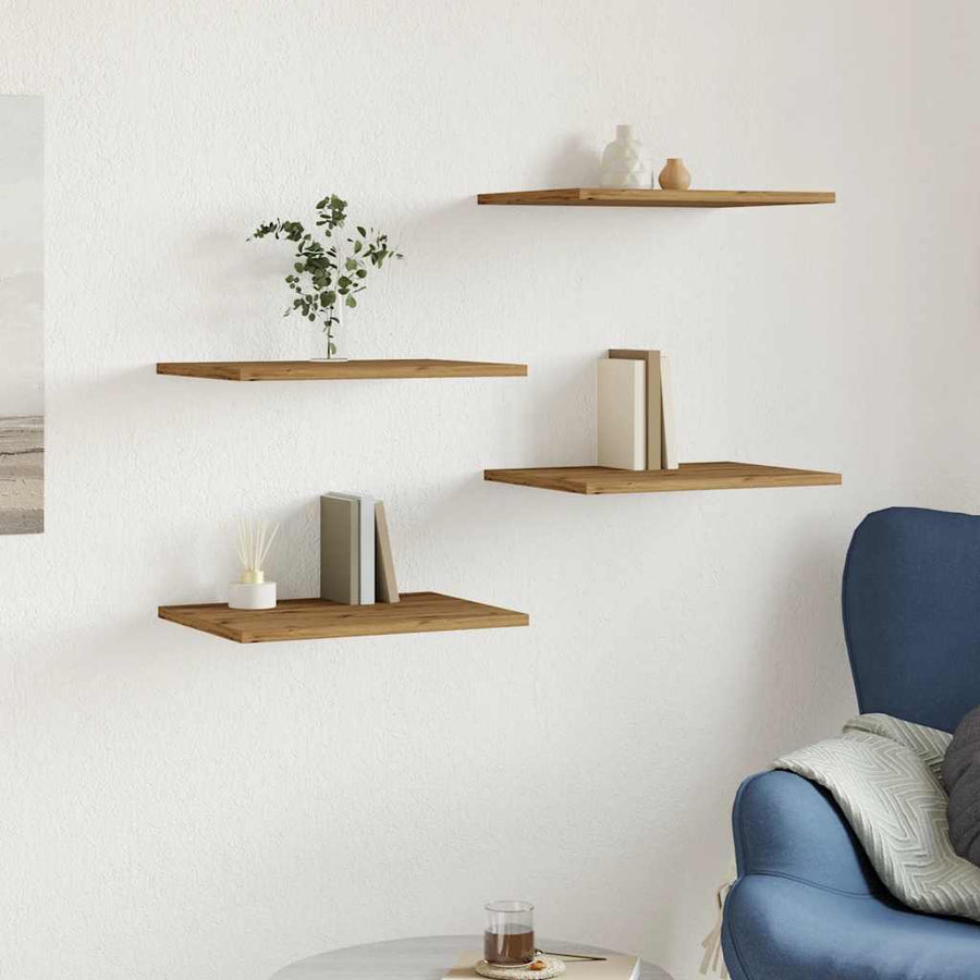 Wandschappen 4 st 40x30x1,5 cm bewerkt hout artisanaal eiken