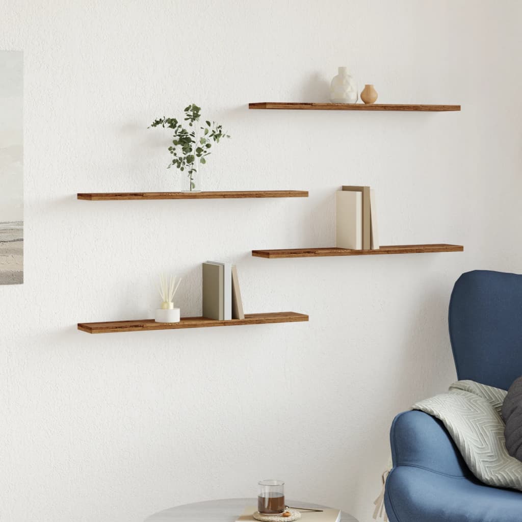 Wandschappen 4 st 60x20x1,5 cm bewerkt hout oud houtkleurig