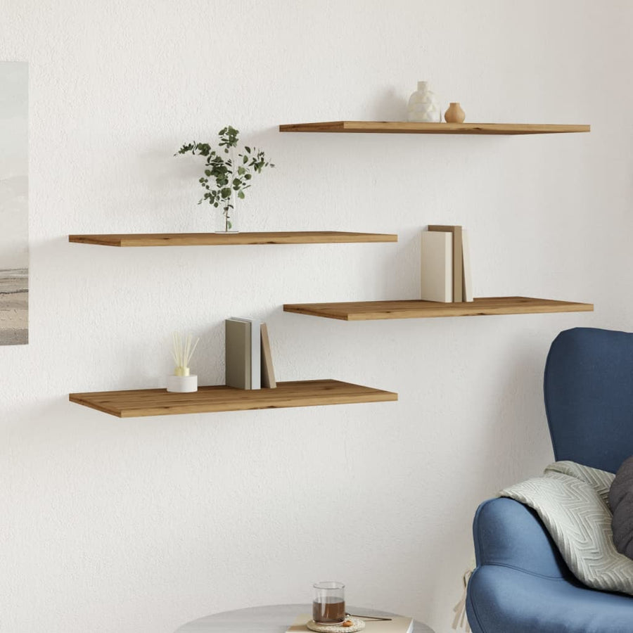 Wandschappen 4 st 60x30x1,5 cm bewerkt hout artisanaal eiken
