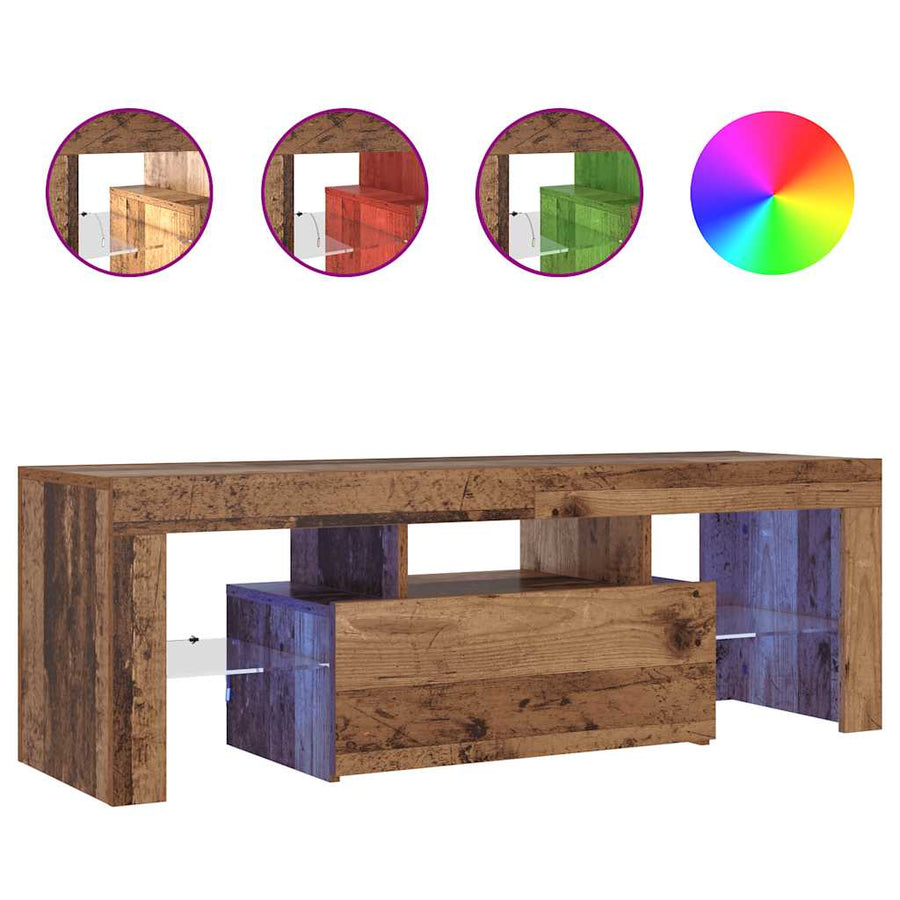 Tv-Meubel Met Led 120X36,5X40 Cm Bewerkt Hout Oud Hout Artisanaal Eikenkleurig