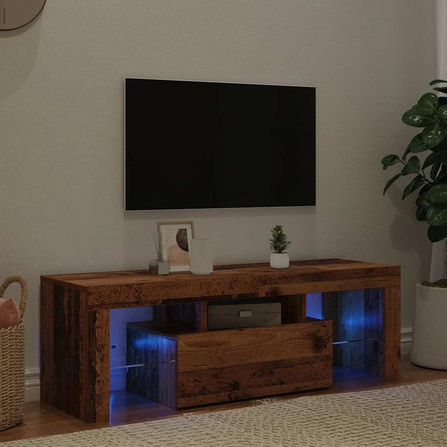 Tv-Meubel Met Led 120X36,5X40 Cm Bewerkt Hout Oud Hout Artisanaal Eikenkleurig