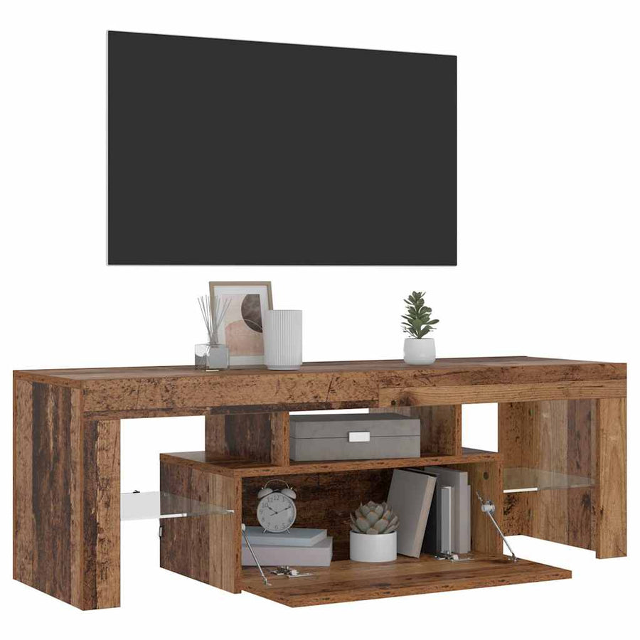 Tv-Meubel Met Led 120X36,5X40 Cm Bewerkt Hout Oud Hout Artisanaal Eikenkleurig