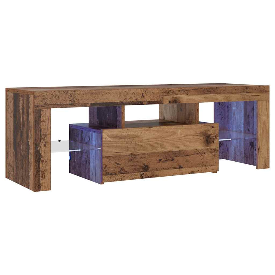 Tv-Meubel Met Led 120X36,5X40 Cm Bewerkt Hout Oud Hout Artisanaal Eikenkleurig