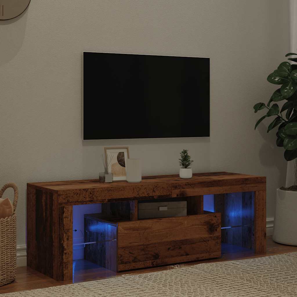 Tv-Meubel Met Led 120X36,5X40 Cm Bewerkt Hout Oud Hout Artisanaal Eikenkleurig