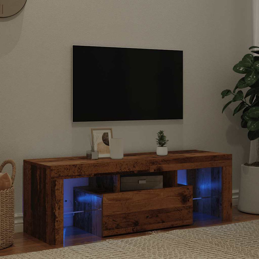 Tv-Meubel Met Led 120X36,5X40 Cm Bewerkt Hout Oud Hout Artisanaal Eikenkleurig