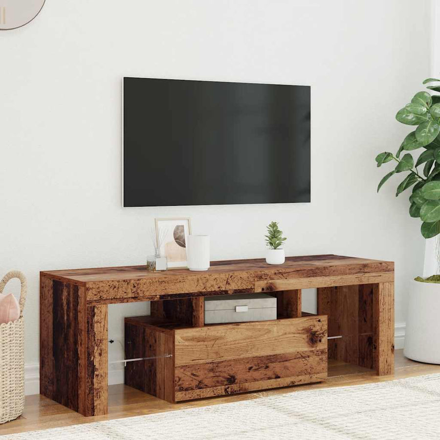 Tv-Meubel Met Led 120X36,5X40 Cm Bewerkt Hout Oud Hout Artisanaal Eikenkleurig
