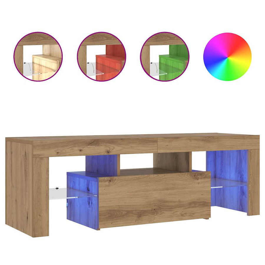 Tv-Meubel Met Led 120X36,5X40 Cm Bewerkt Hout Artisanaal Eiken Artisanaal Eikenkleurig