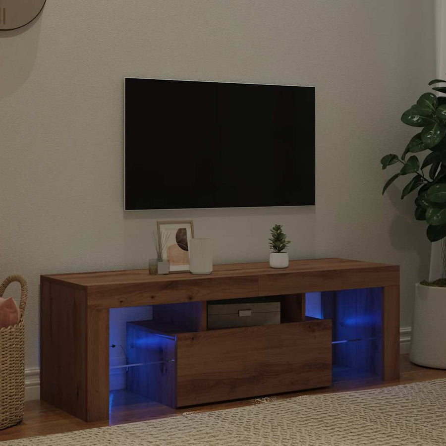 Tv-Meubel Met Led 120X36,5X40 Cm Bewerkt Hout Artisanaal Eiken Artisanaal Eikenkleurig
