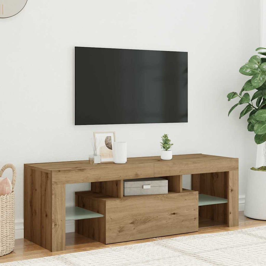 Tv-Meubel Met Led 120X36,5X40 Cm Bewerkt Hout Artisanaal Eiken Artisanaal Eikenkleurig