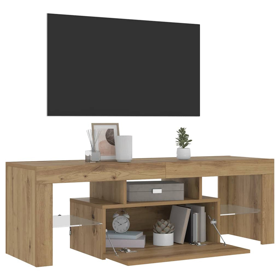Tv-Meubel Met Led 120X36,5X40 Cm Bewerkt Hout Artisanaal Eiken Artisanaal Eikenkleurig