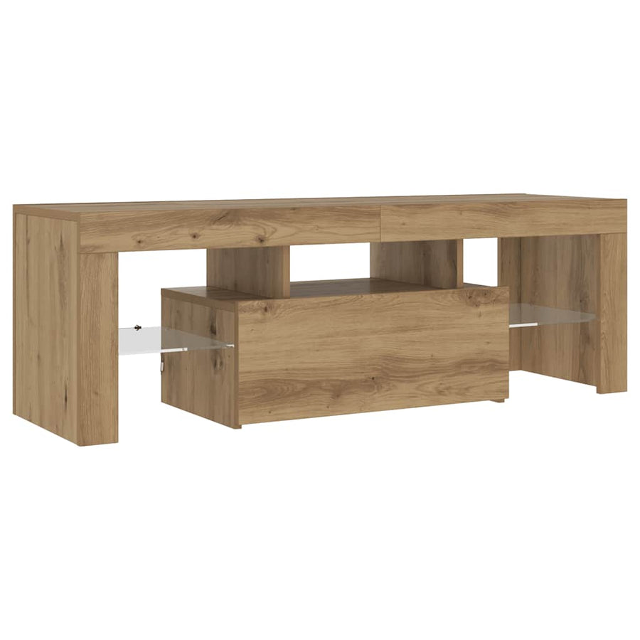 Tv-Meubel Met Led 120X36,5X40 Cm Bewerkt Hout Artisanaal Eiken Artisanaal Eikenkleurig