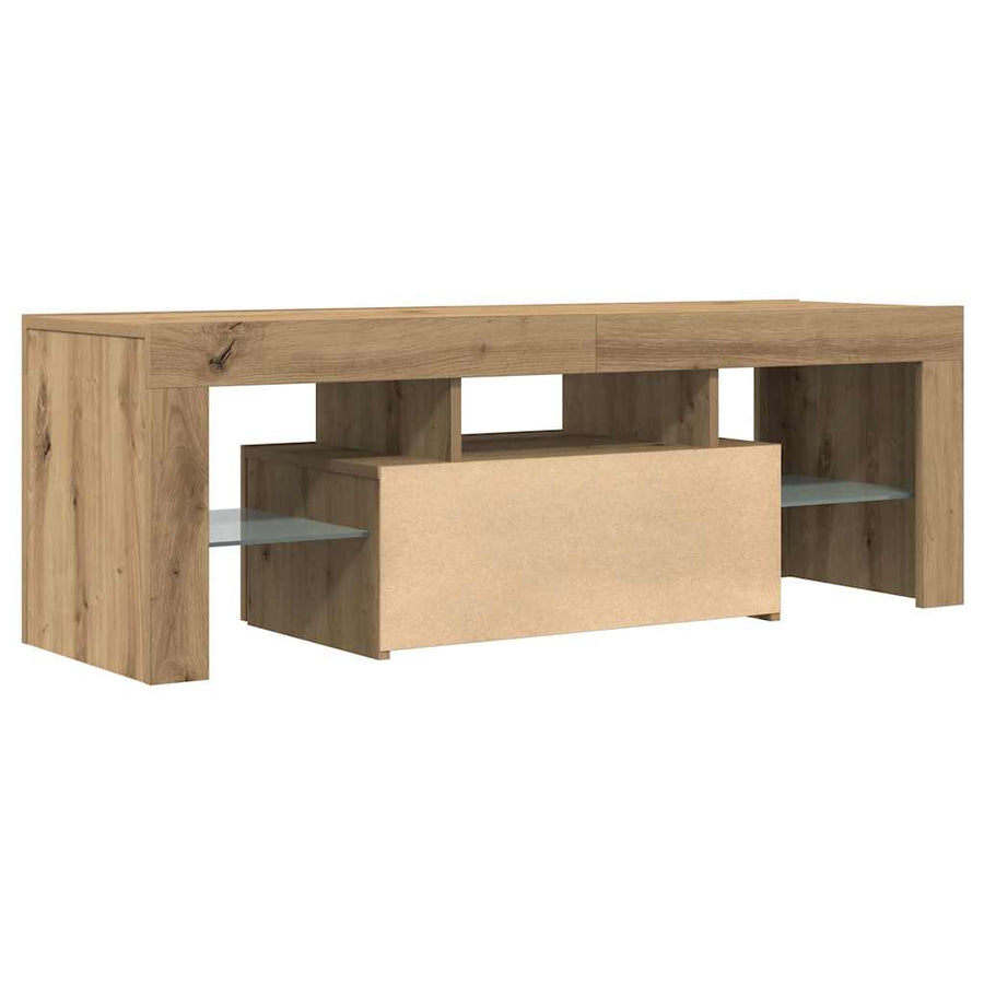 Tv-Meubel Met Led 120X36,5X40 Cm Bewerkt Hout Artisanaal Eiken Artisanaal Eikenkleurig