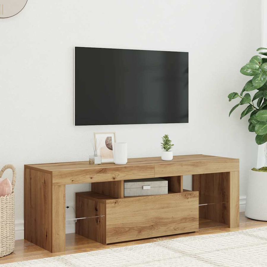 Tv-Meubel Met Led 120X36,5X40 Cm Bewerkt Hout Artisanaal Eiken Artisanaal Eikenkleurig
