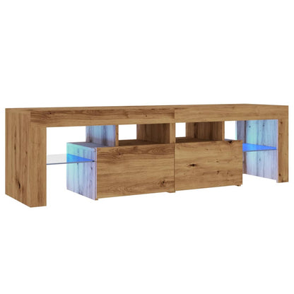 Tv-meubel met LED 140x36,5x40 cm bewerkt hout artisanaal eiken