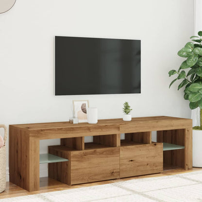 Tv-meubel met LED 140x36,5x40 cm bewerkt hout artisanaal eiken