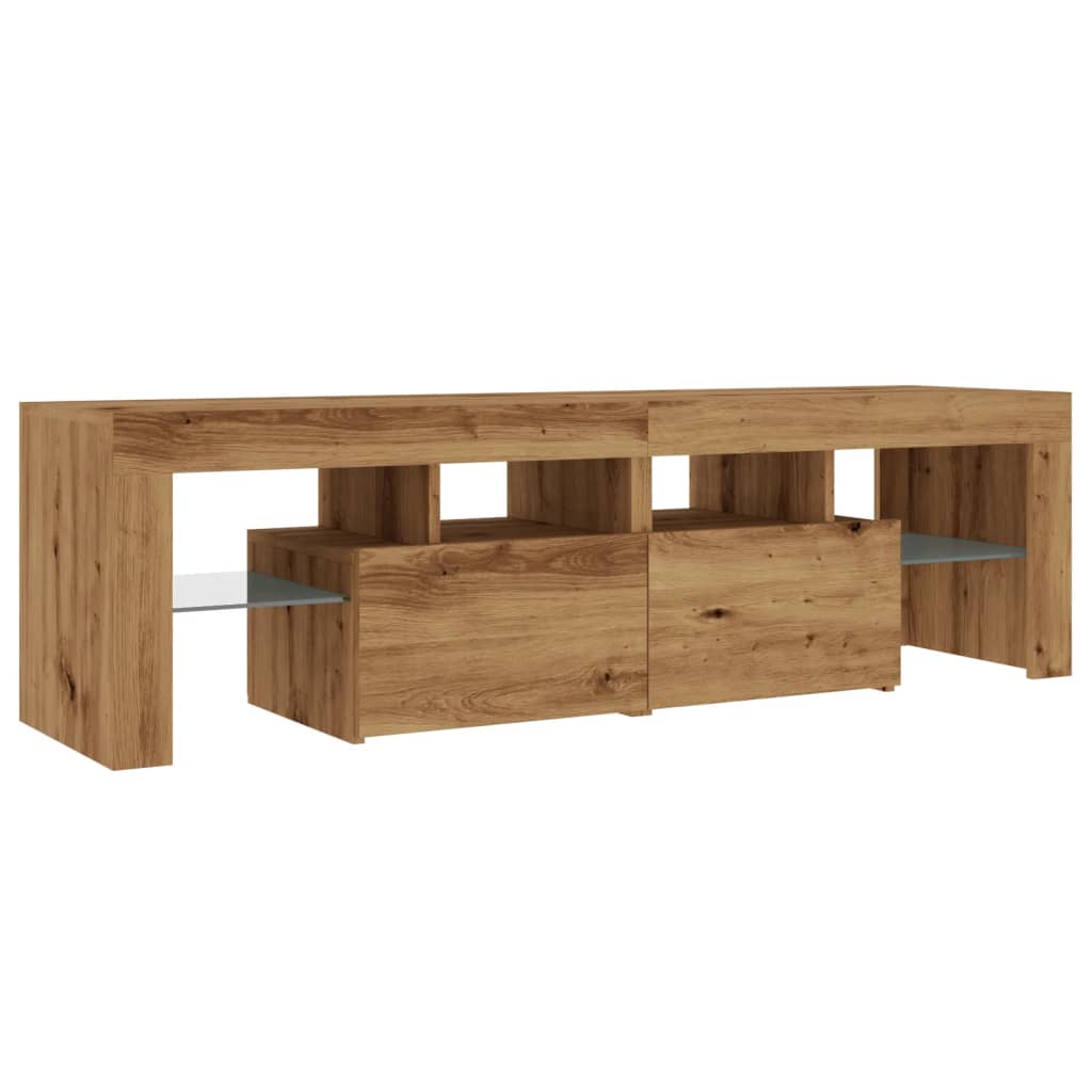 Tv-meubel met LED 140x36,5x40 cm bewerkt hout artisanaal eiken