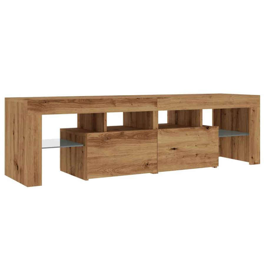 Tv-meubel met LED 140x36,5x40 cm bewerkt hout artisanaal eiken
