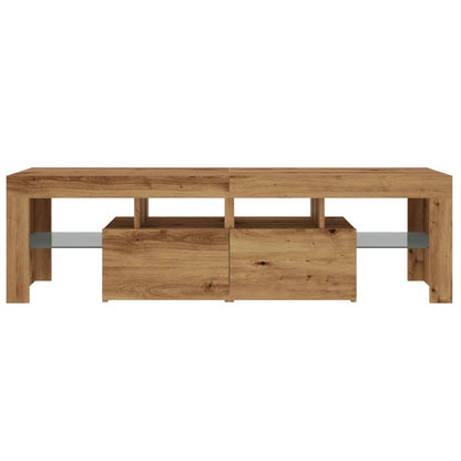 Tv-meubel met LED 140x36,5x40 cm bewerkt hout artisanaal eiken
