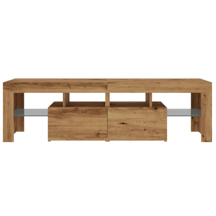 Tv-meubel met LED 140x36,5x40 cm bewerkt hout artisanaal eiken