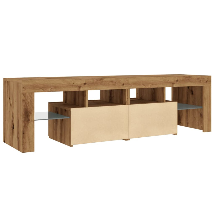 Tv-meubel met LED 140x36,5x40 cm bewerkt hout artisanaal eiken