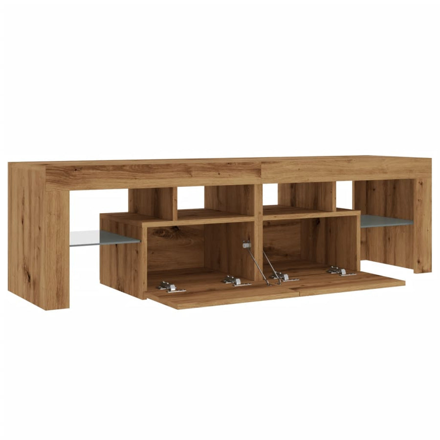 Tv-meubel met LED 140x36,5x40 cm bewerkt hout artisanaal eiken