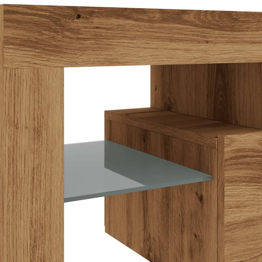Tv-meubel met LED 140x36,5x40 cm bewerkt hout artisanaal eiken