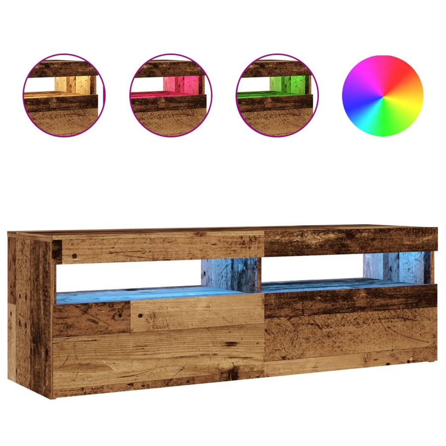 Tv-meubel met LED 120x35x40 cm bewerkt hout oud hout