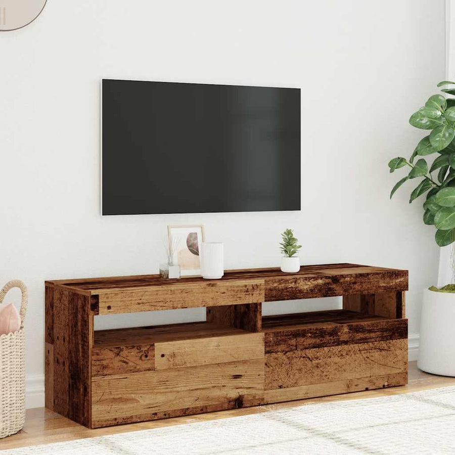 Tv-meubel met LED 120x35x40 cm bewerkt hout oud hout