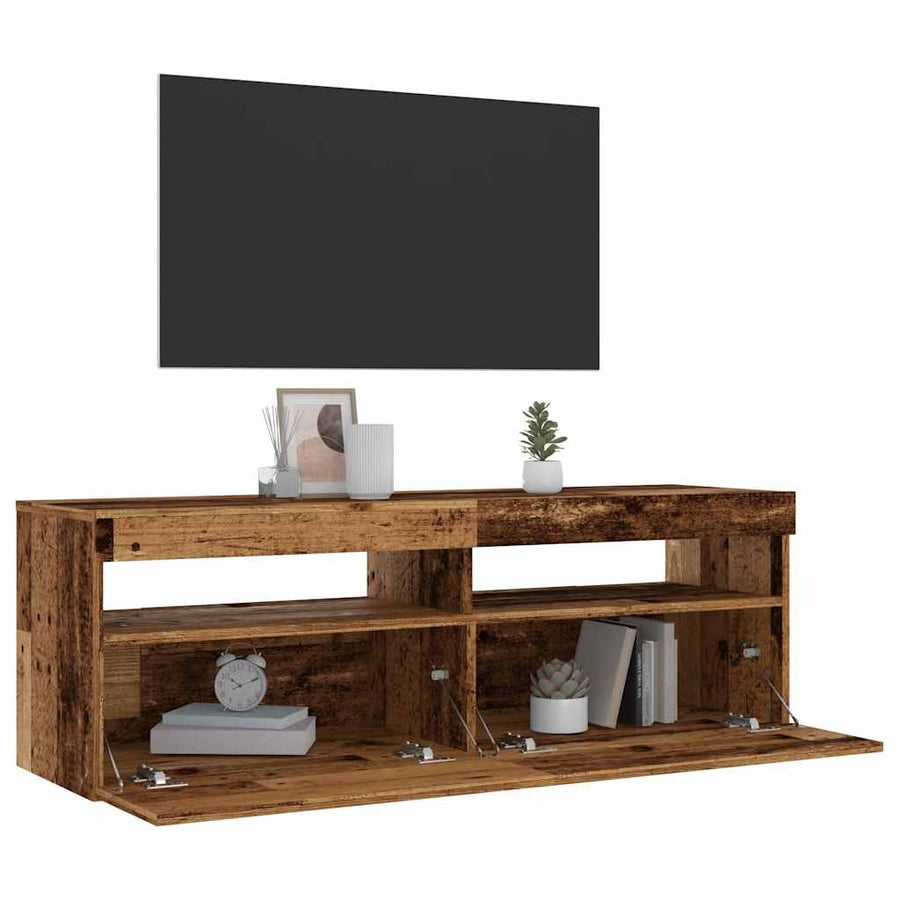Tv-meubel met LED 120x35x40 cm bewerkt hout oud hout