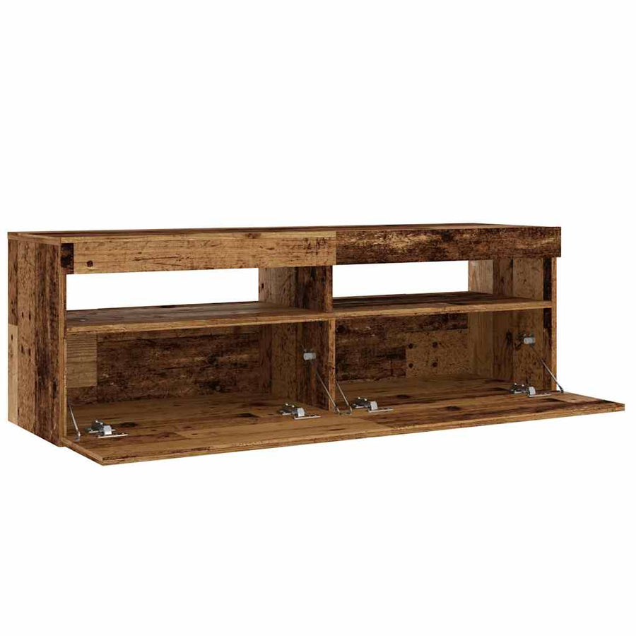Tv-meubel met LED 120x35x40 cm bewerkt hout oud hout