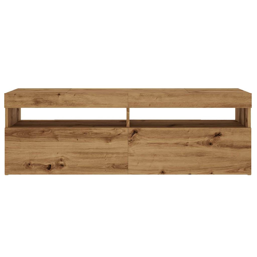 Tv-meubel met LED 120x35x40 cm bewerkt hout artisanaal eiken