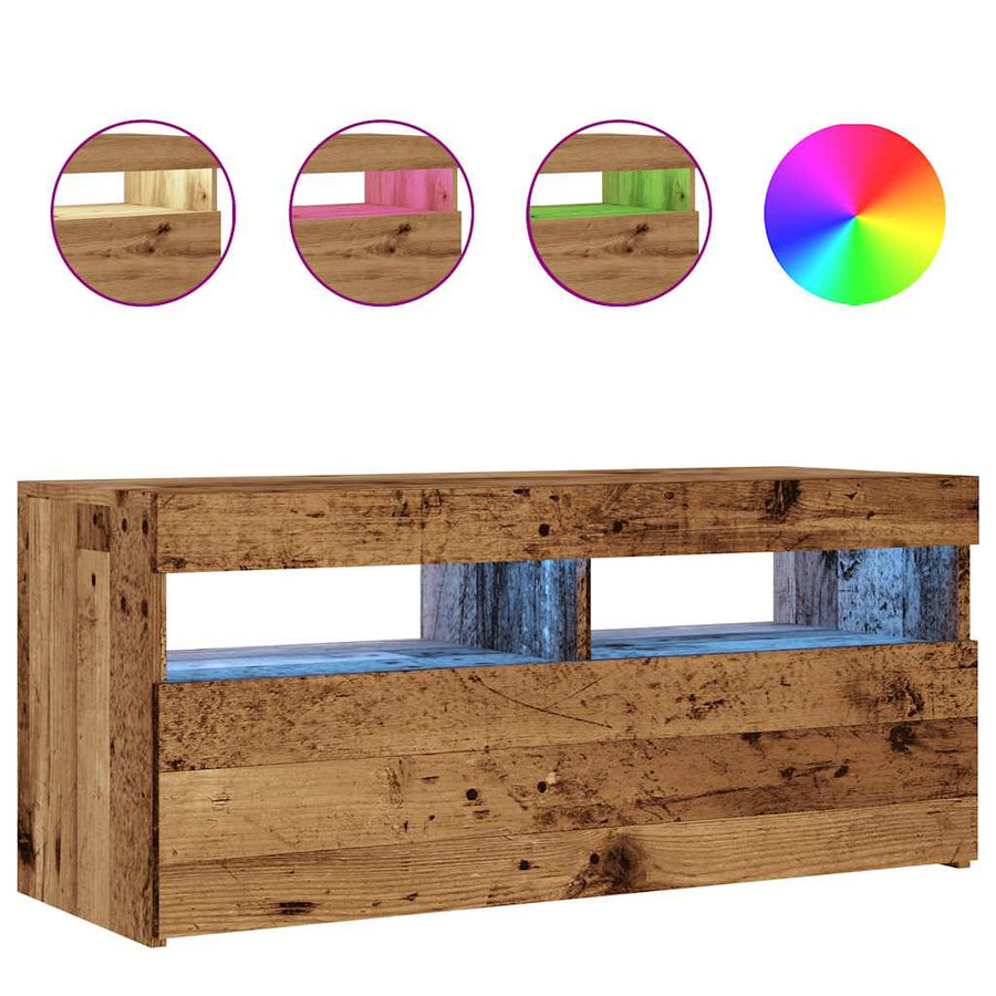 Tv-meubel met LED 90x35x40 cm bewerkt hout oud hout