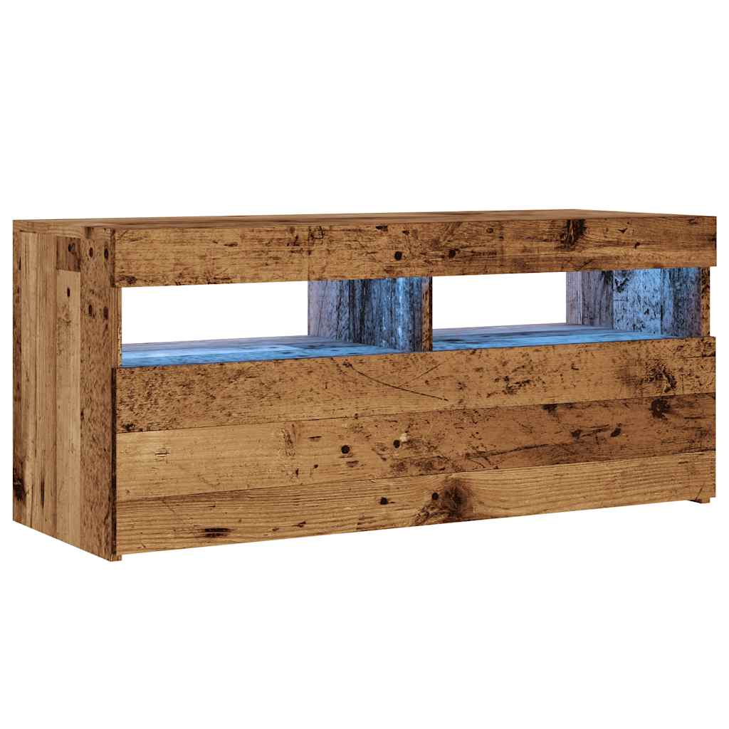 Tv-meubel met LED 90x35x40 cm bewerkt hout oud hout
