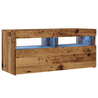Tv-meubel met LED 90x35x40 cm bewerkt hout oud hout