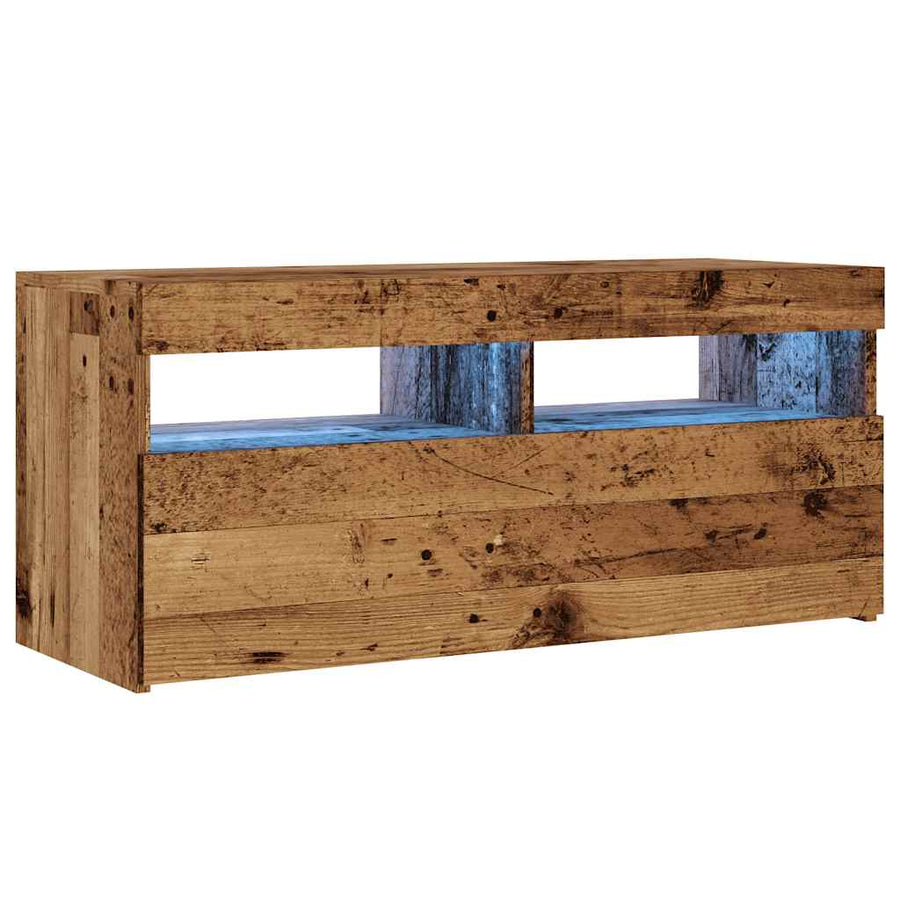 Tv-meubel met LED 90x35x40 cm bewerkt hout oud hout