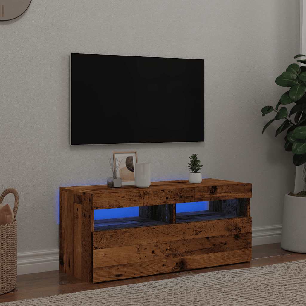 Tv-meubel met LED 90x35x40 cm bewerkt hout oud hout