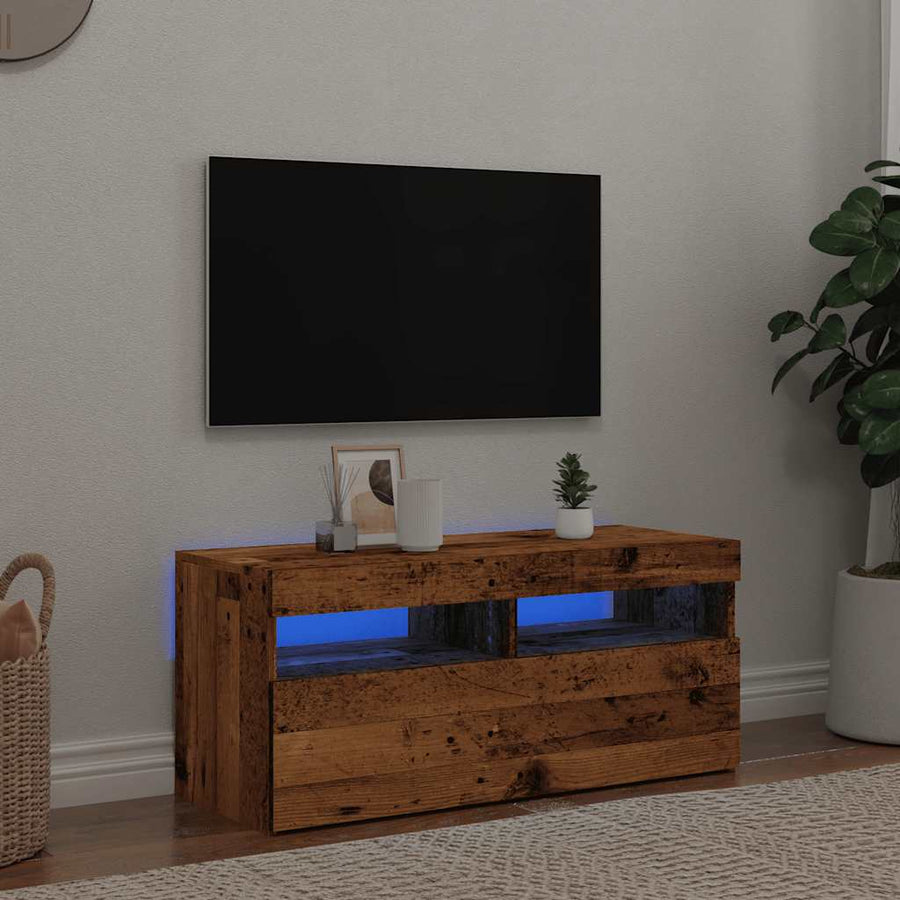 Tv-meubel met LED 90x35x40 cm bewerkt hout oud hout