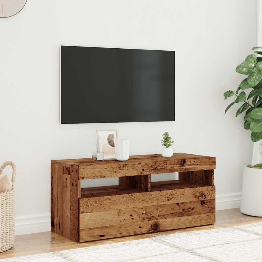 Tv-meubel met LED 90x35x40 cm bewerkt hout oud hout