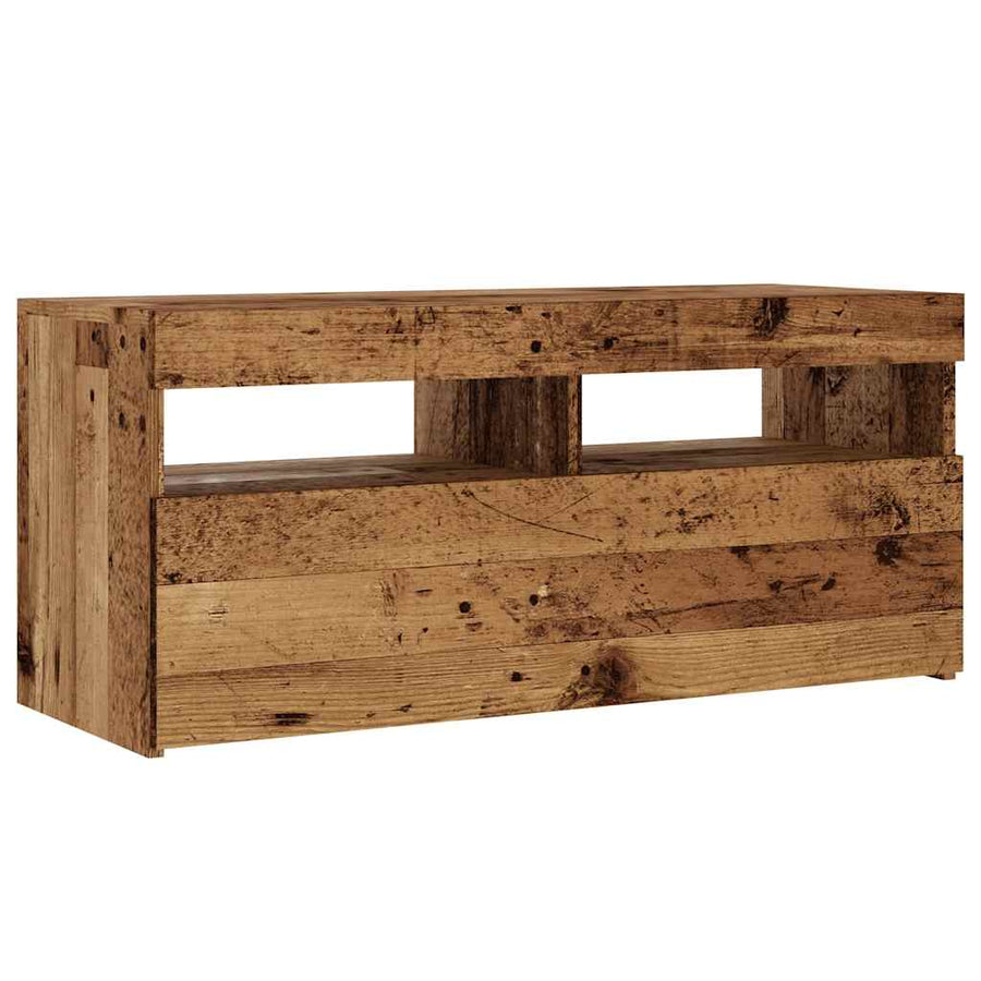 Tv-meubel met LED 90x35x40 cm bewerkt hout oud hout